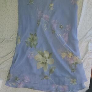 Light Blue with green and lavender flowers sheer mesh skirt‎